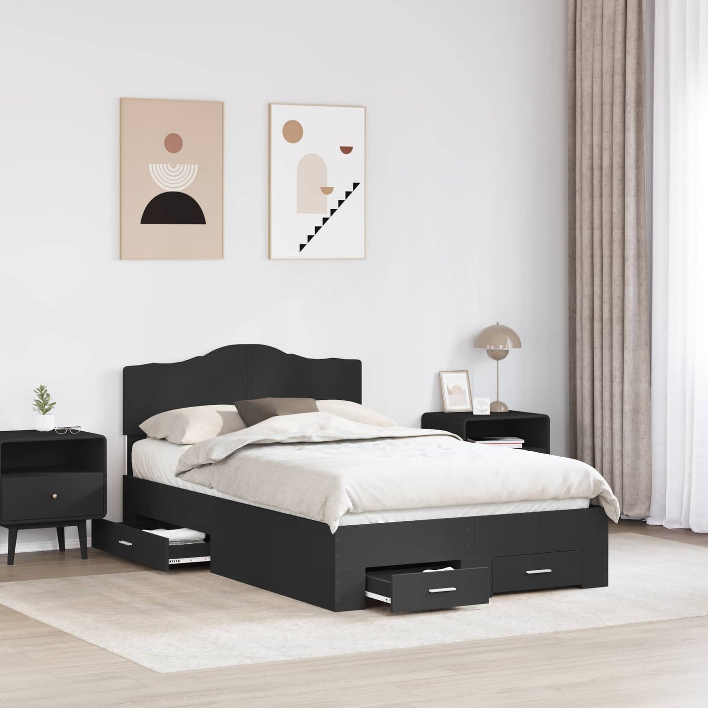 Struttura del letto Nero 120 x 190 cm Legno multistrato