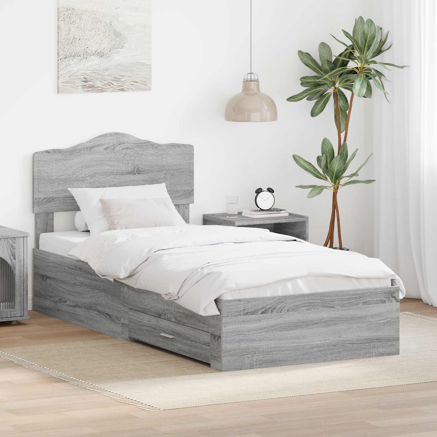 Struttura del letto con testiera Grigio Sonoma 100 x 200 cm