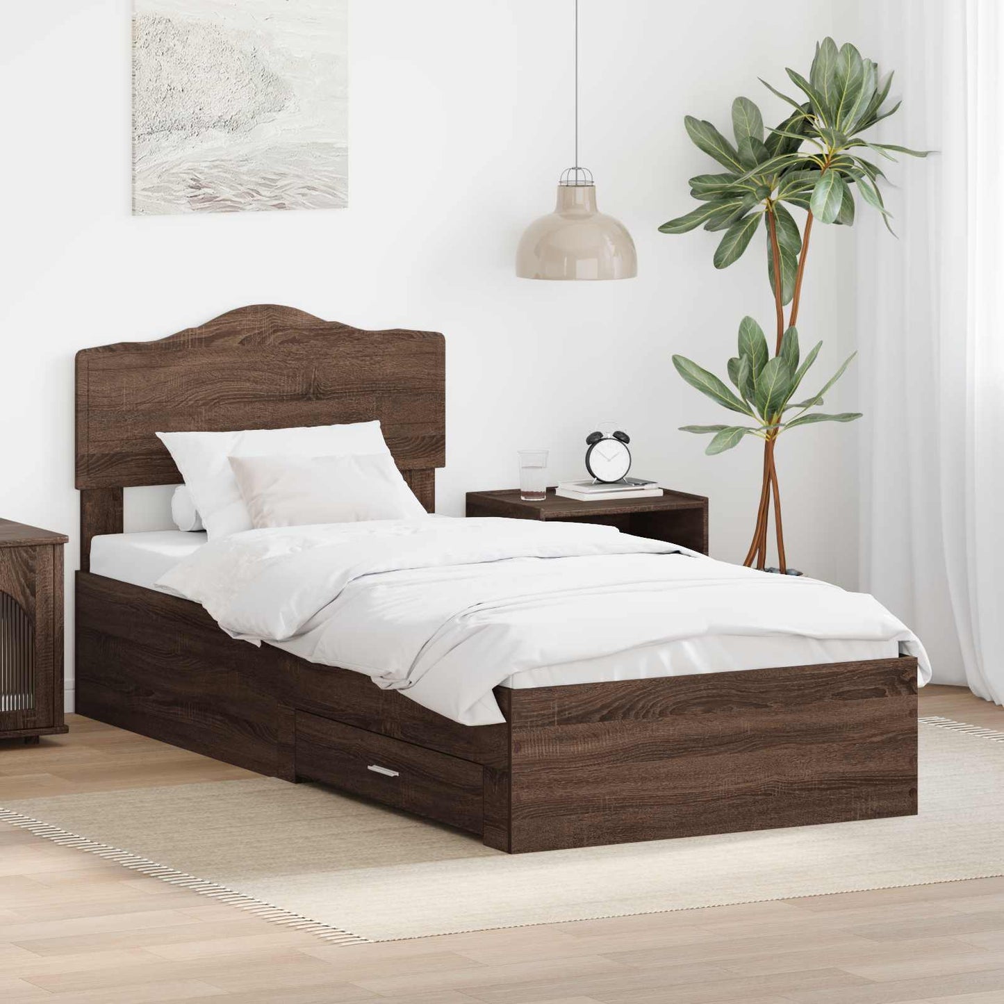 Struttura del letto con testiera Rovere Marrone 70 x 190 cm