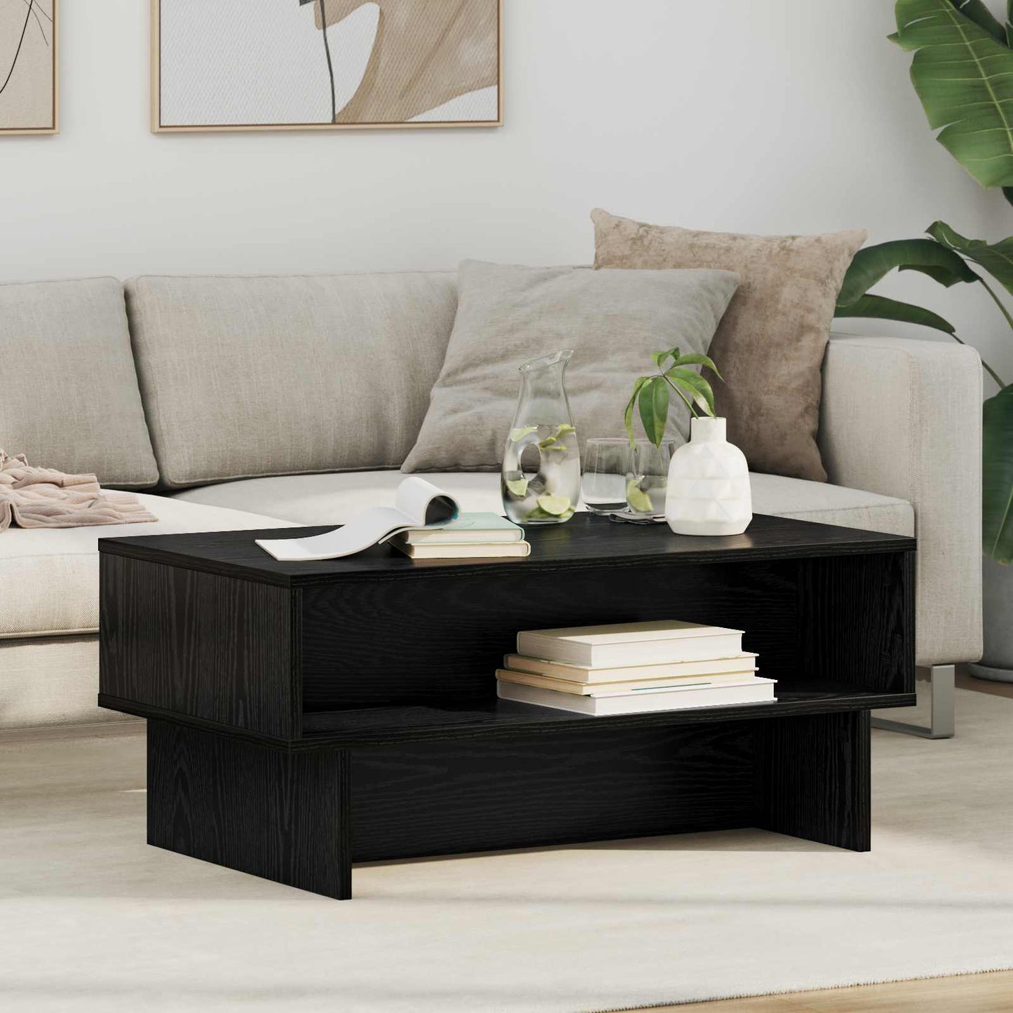 Tavolino da salotto Rovere Nero 80 x 46 x 35 cm