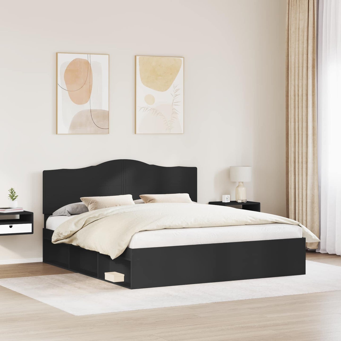 Struttura del letto Nero 200 x 200 cm Pino massello