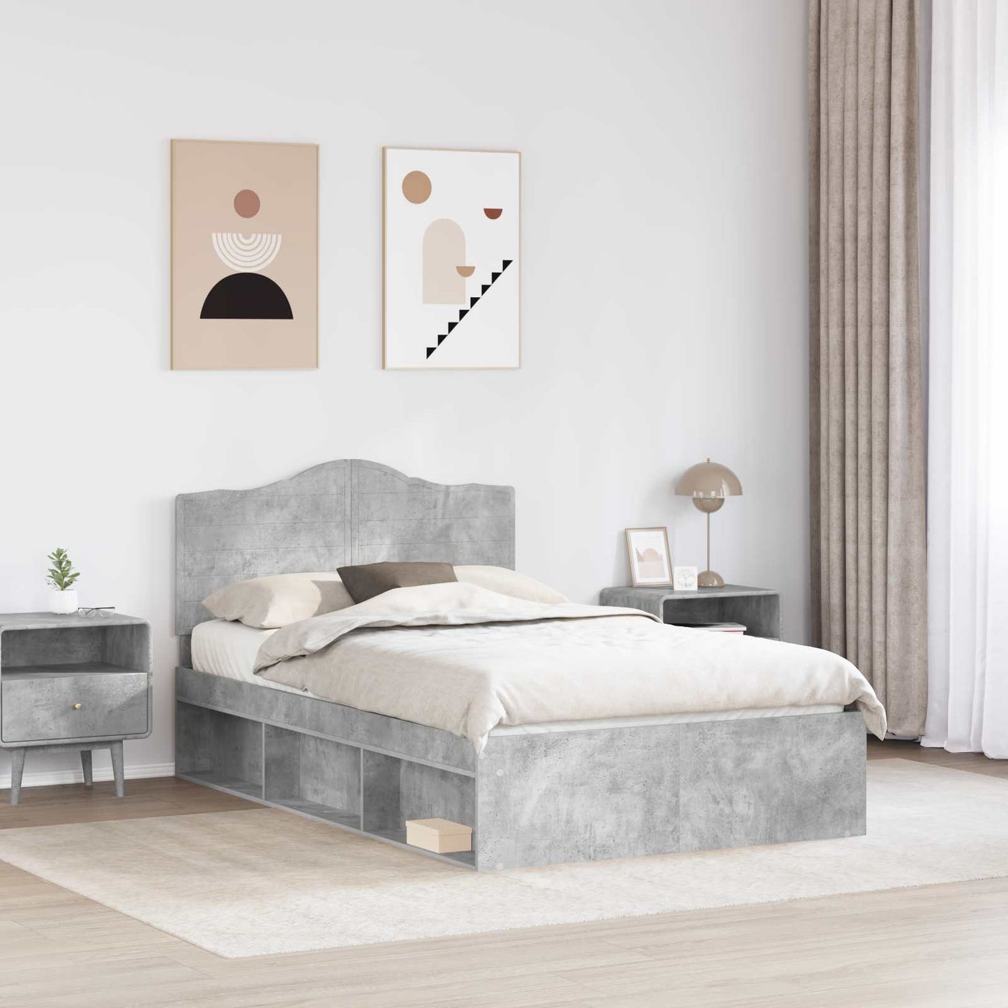 Struttura del letto Calcestruzzo 120 x 190 cm Pino massello