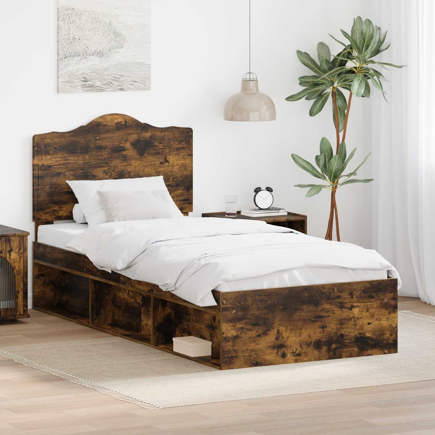 Struttura del letto Rovere fumÃ© 100 x 200 cm Pino massello