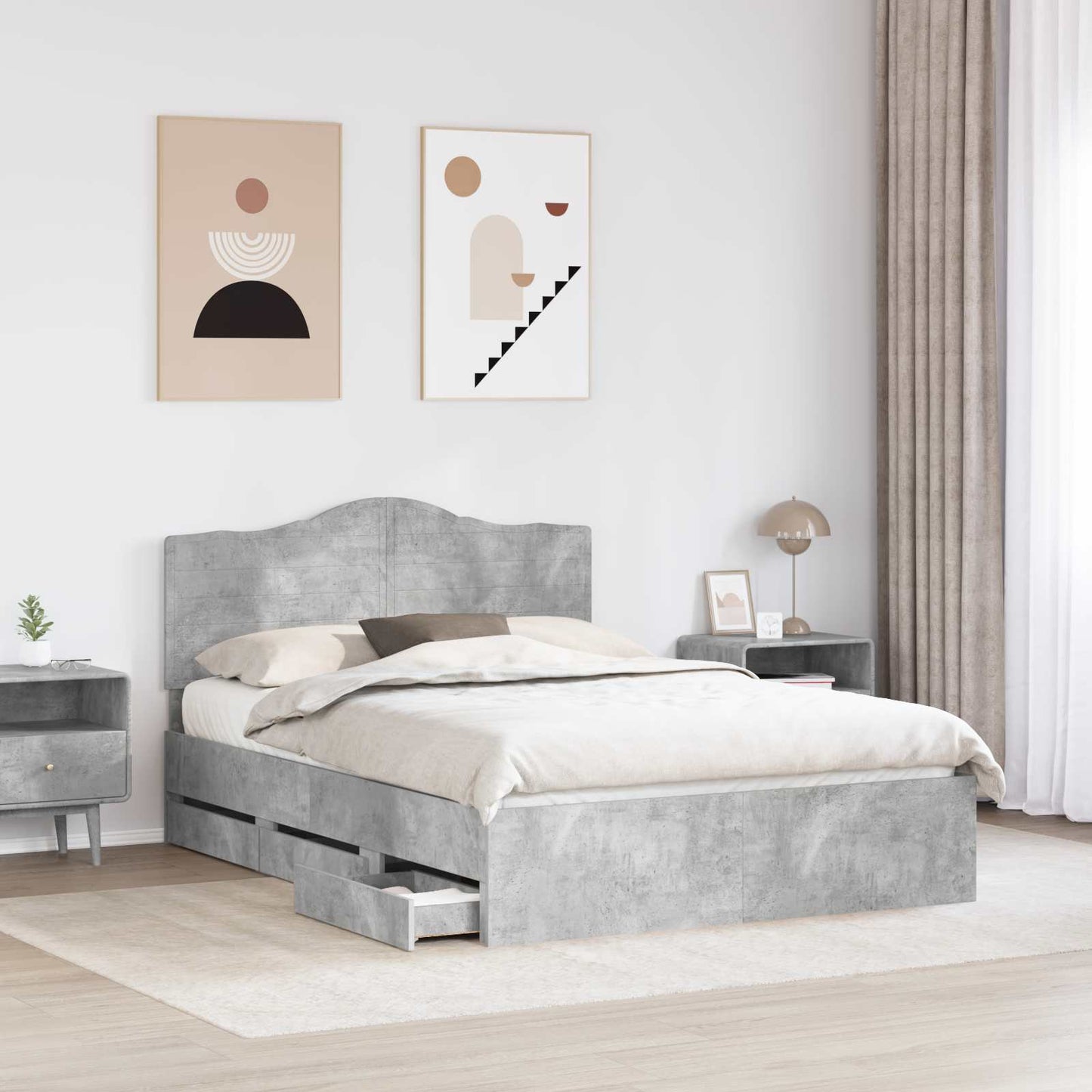 Struttura del letto con cassetto Grigio cemento 160 x 200 cm