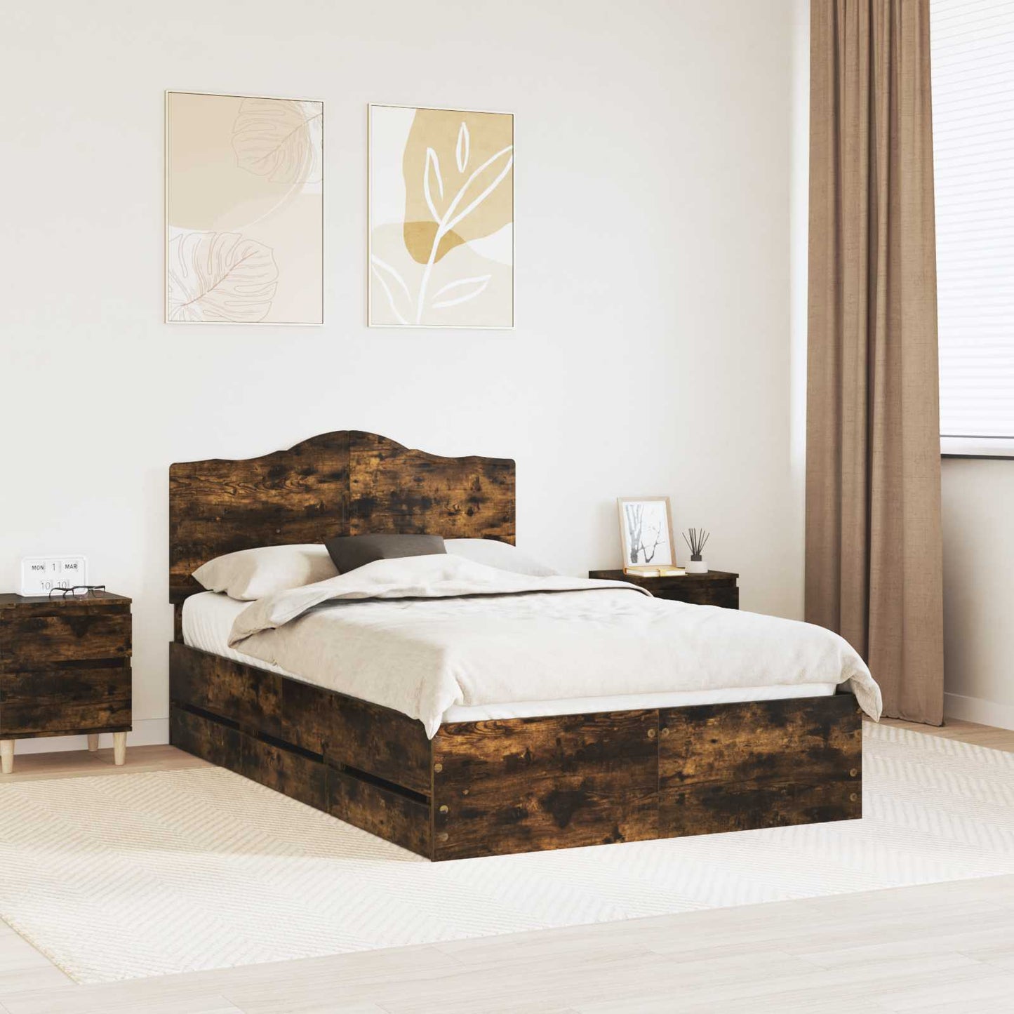 Struttura del letto con cassetto Rovere fumÃ© 135 x 190 cm