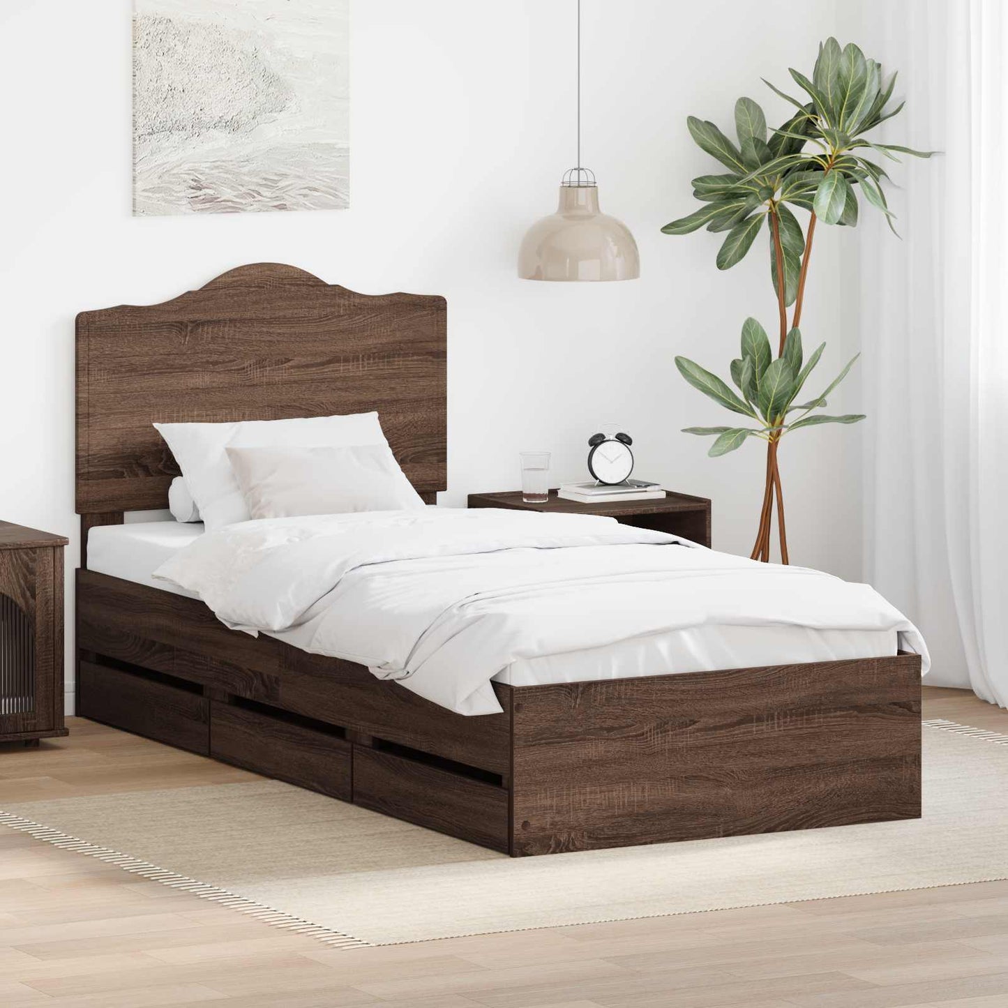 Struttura del letto con cassetto Rovere Marrone 98.5 x 200 cm