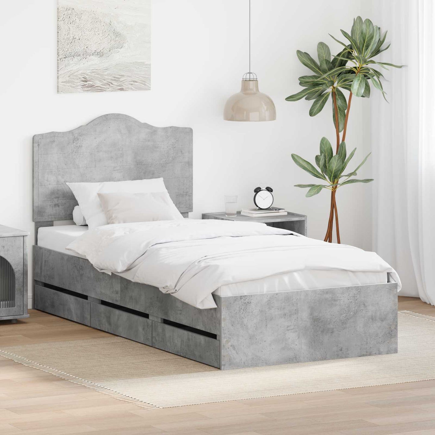 Struttura del letto con cassetto Grigio cemento 75 x 190 cm