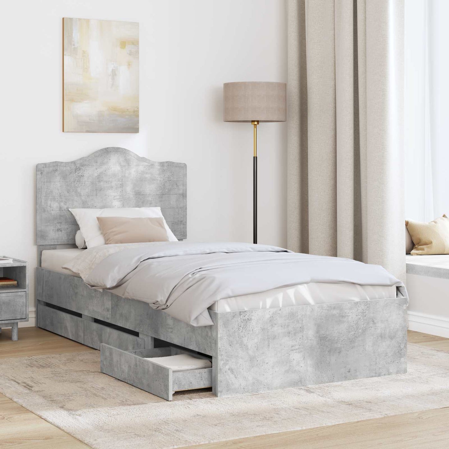 Struttura del letto con cassetto Grigio cemento 75 x 190 cm