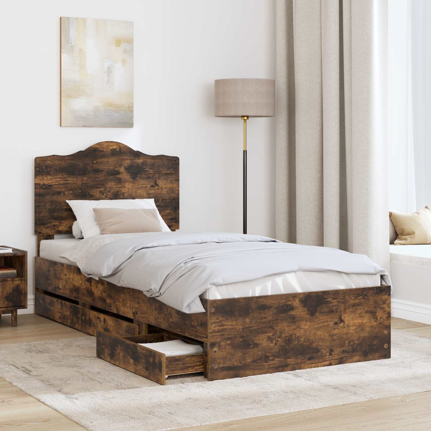 Struttura del letto con cassetto Rovere fumÃ© 75 x 190 cm