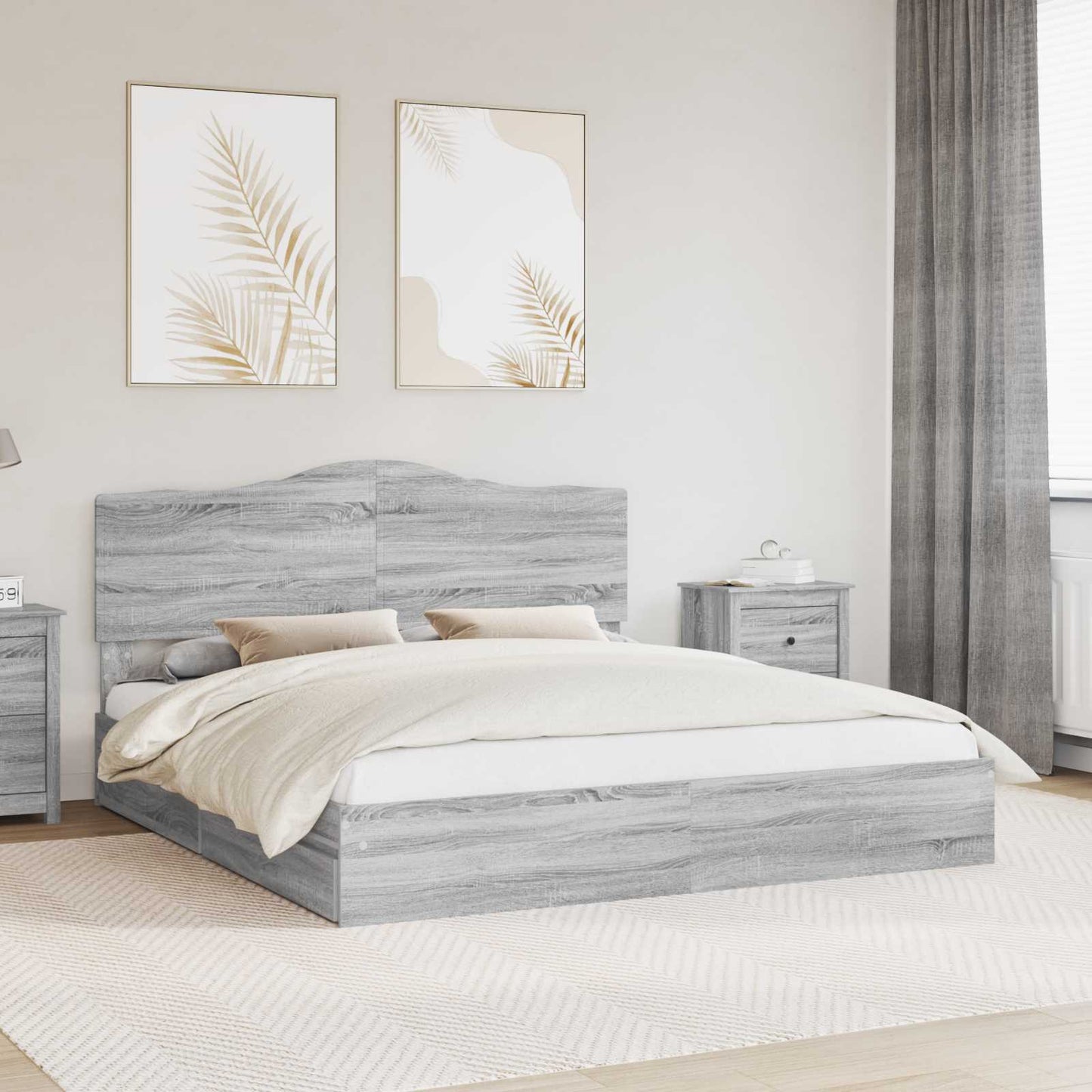 Letto con Contenitore con testiera Grigio Sonoma 200 x 200 cm