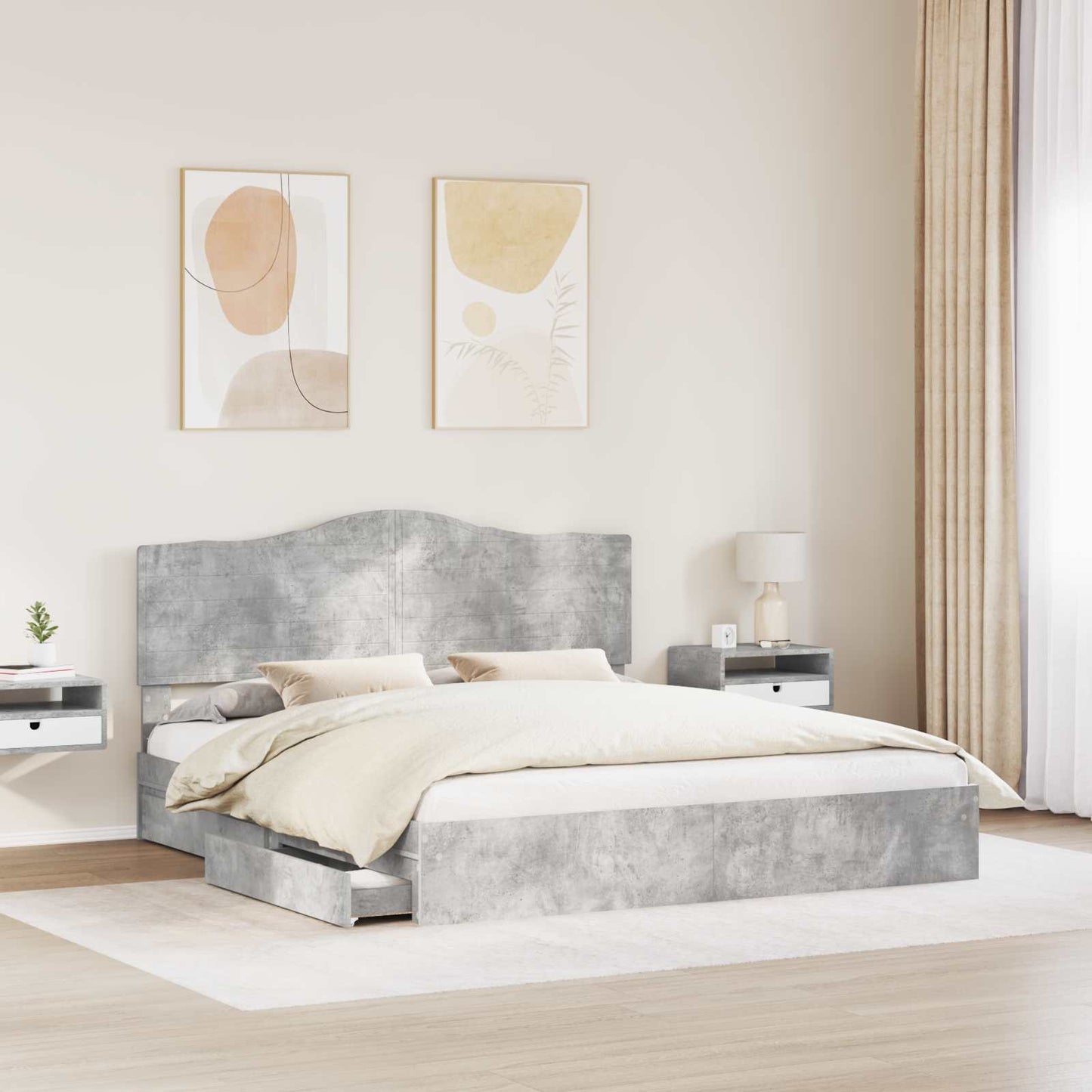 Letto con Contenitore con testiera Grigio cemento 180 x 200 cm