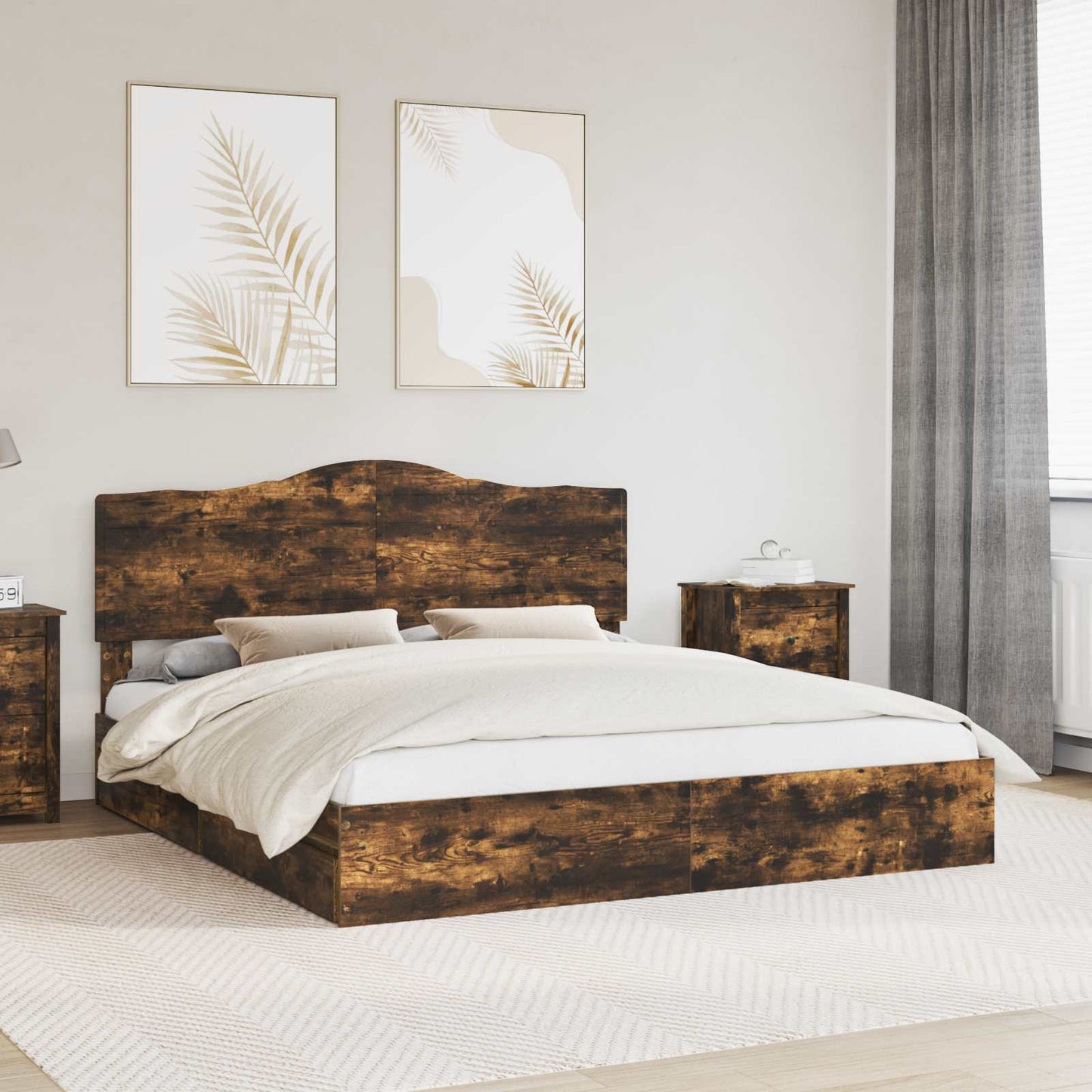 Letto con Contenitore con testiera Rovere fumÃ© 180 x 200 cm