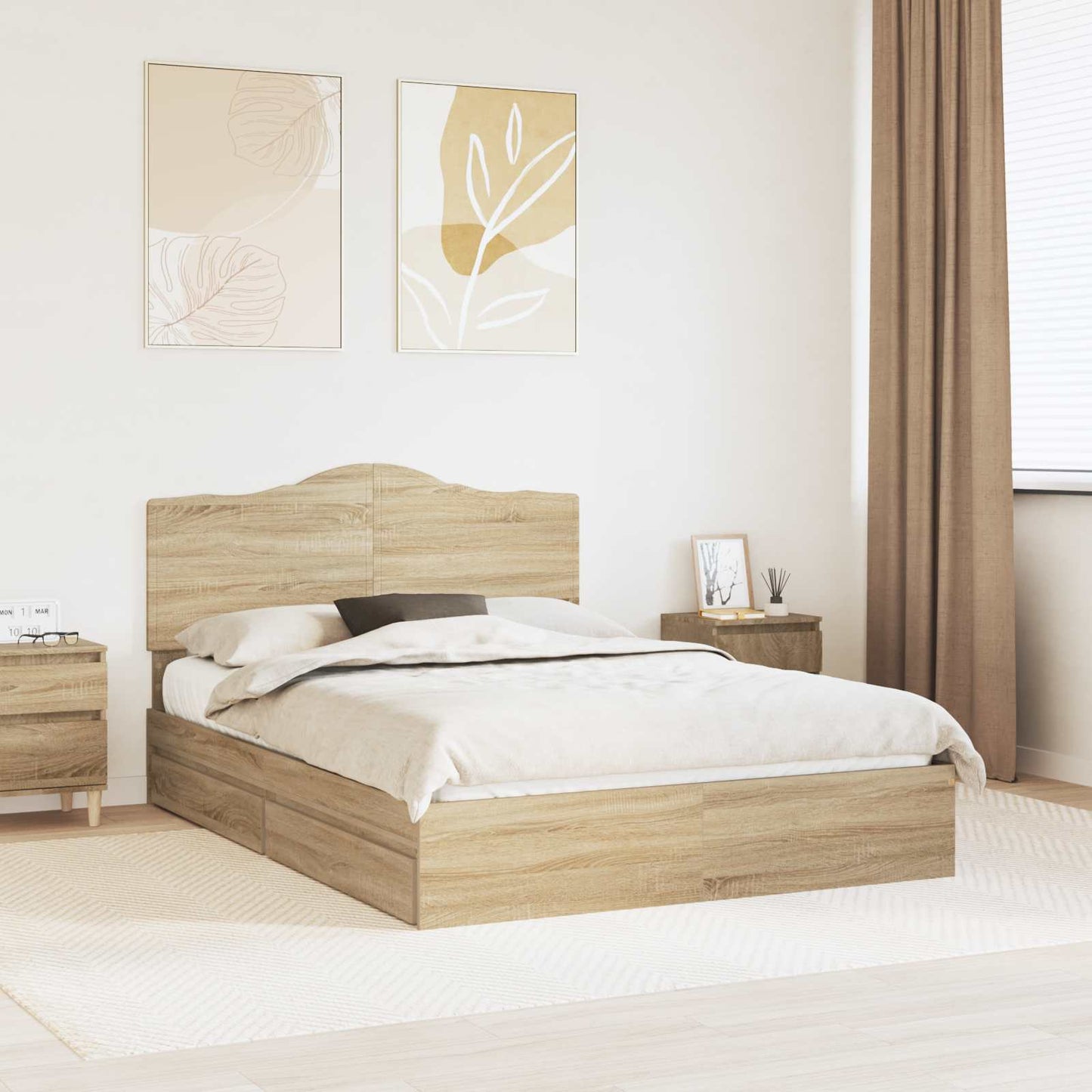Letto con Contenitore con testiera Rovere Sonoma 160 x 200 cm