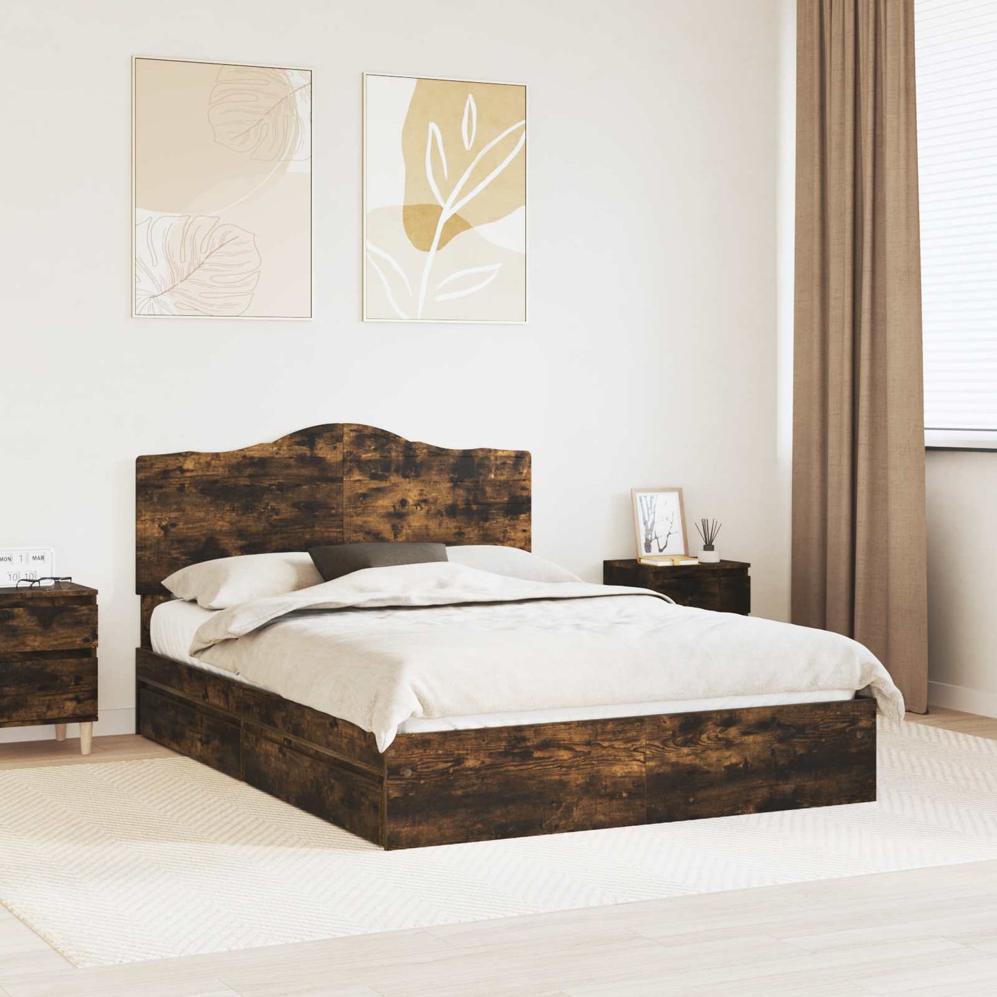 Letto con Contenitore con testiera Rovere fumÃ© 160 x 200 cm