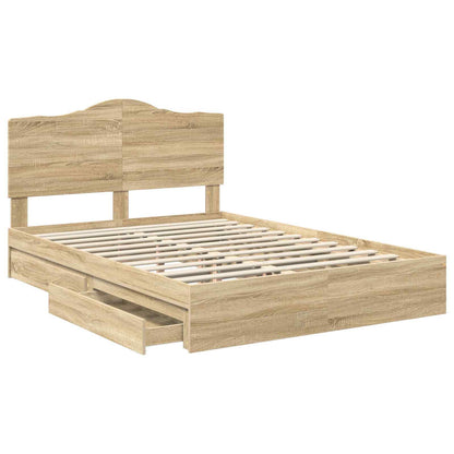 Letto con Contenitore con testiera Rovere Sonoma 140 x 200 cm