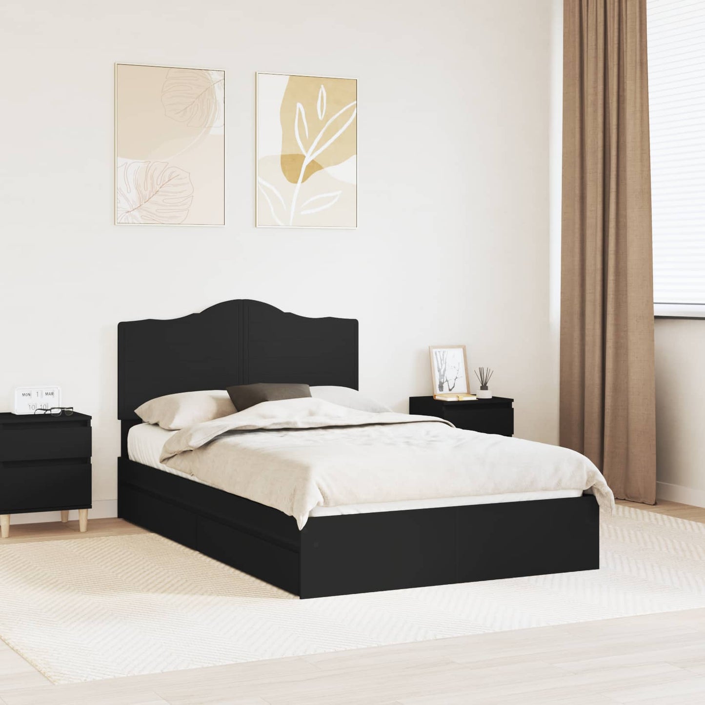 Letto con Contenitore Nero 135 x 190 cm Legno multistrato