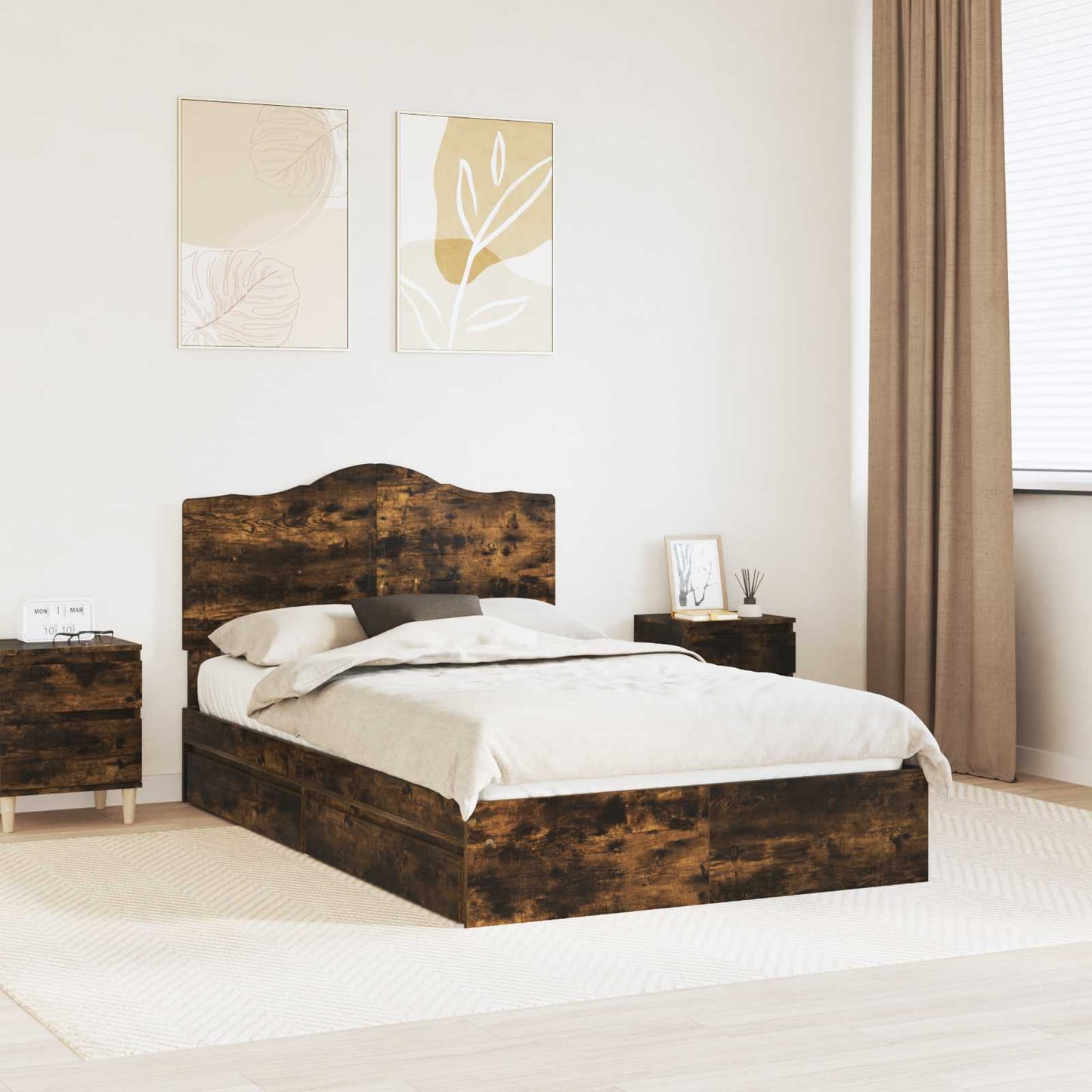 Letto con Contenitore con testiera Rovere fumé 120 x 200 cm