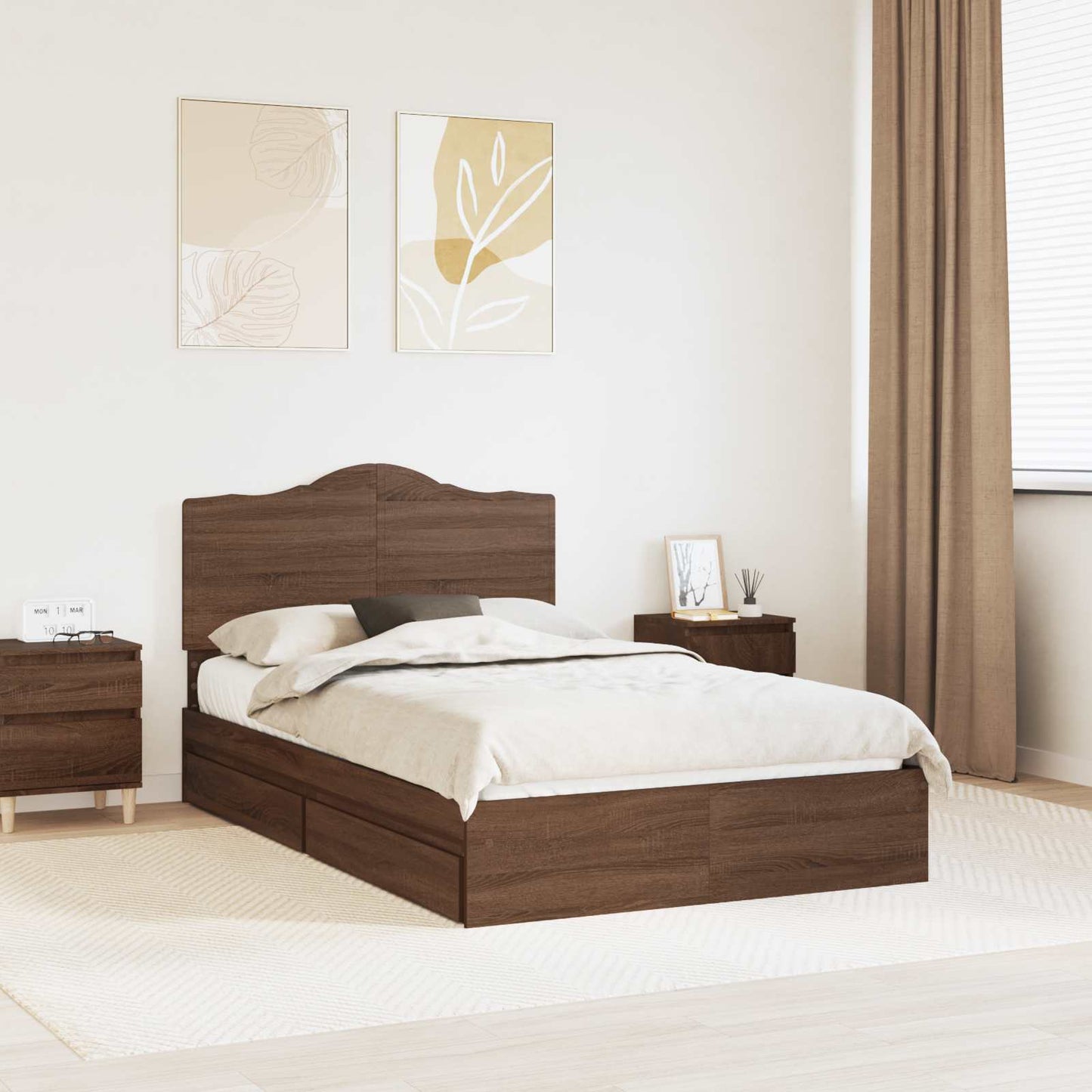 Letto con Contenitore con testiera Rovere Marrone 120 x 200 cm