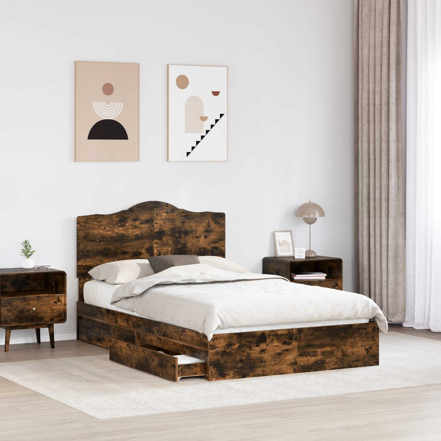 Letto con Contenitore con testiera Rovere fumÃ© 120 x 190 cm