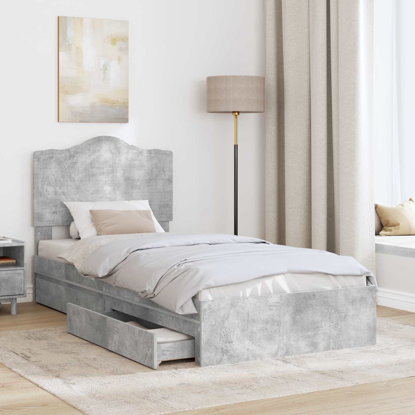 Letto con Contenitore con testiera Grigio cemento 100 x 200 cm