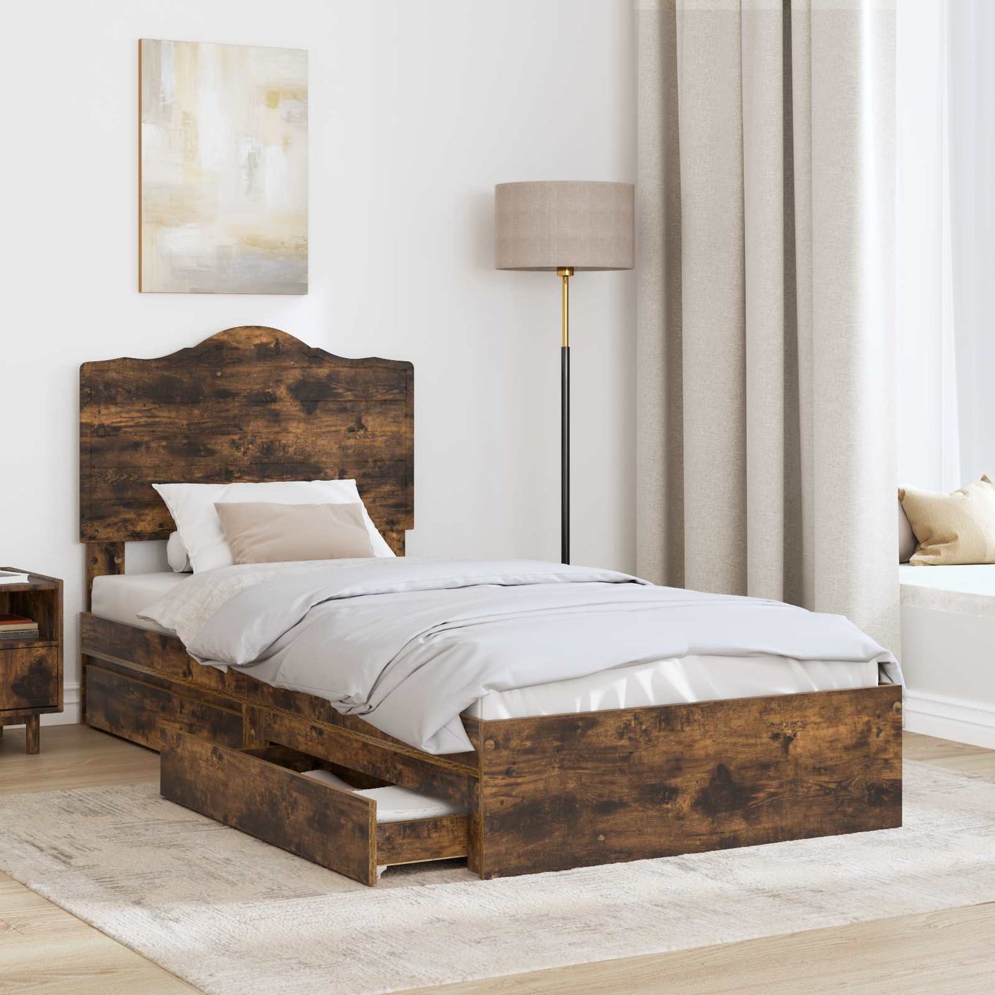 Letto con Contenitore con testiera Rovere fumÃ© 100 x 200 cm