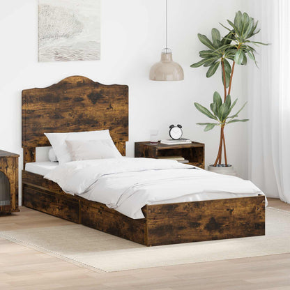 Letto con Contenitore Rovere fumÃ© 90 x 200 cm Legno multistrato