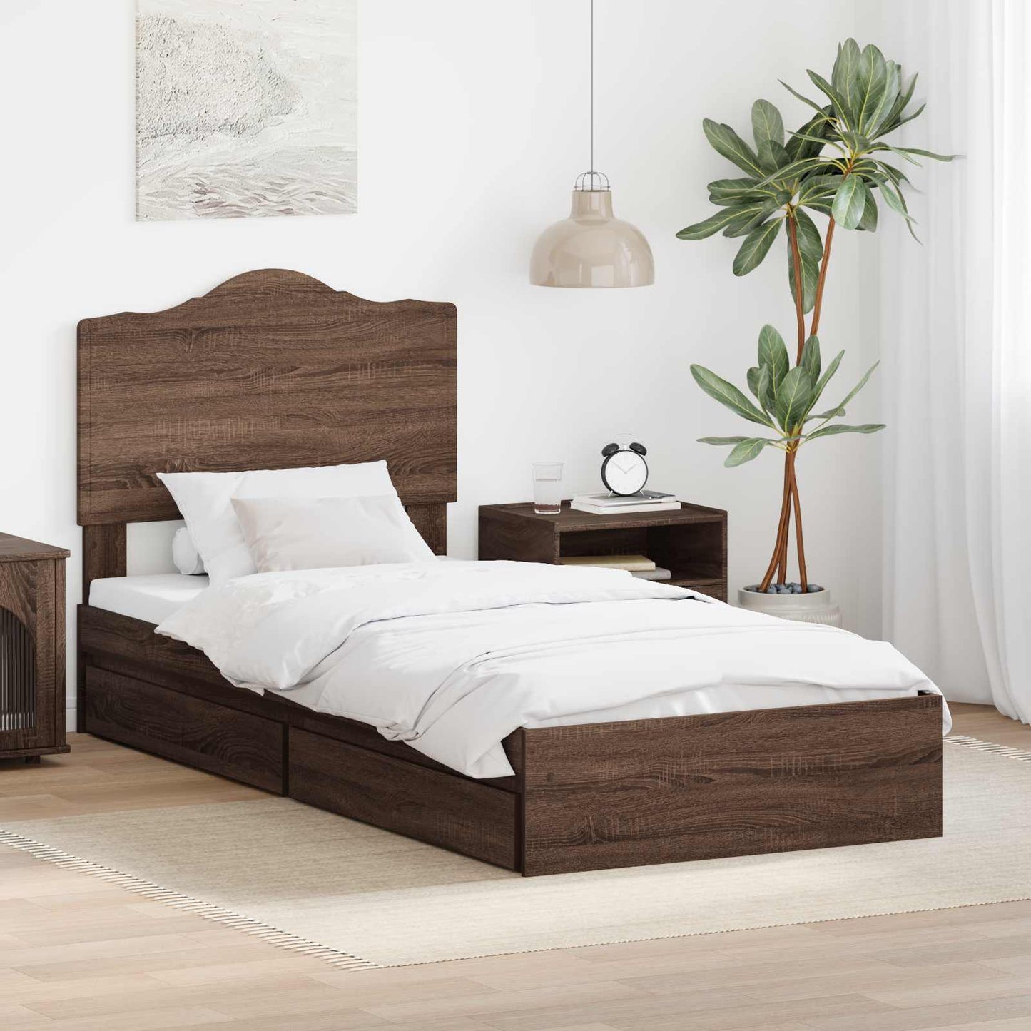 Letto con Contenitore con testiera Rovere Marrone 90 x 200 cm