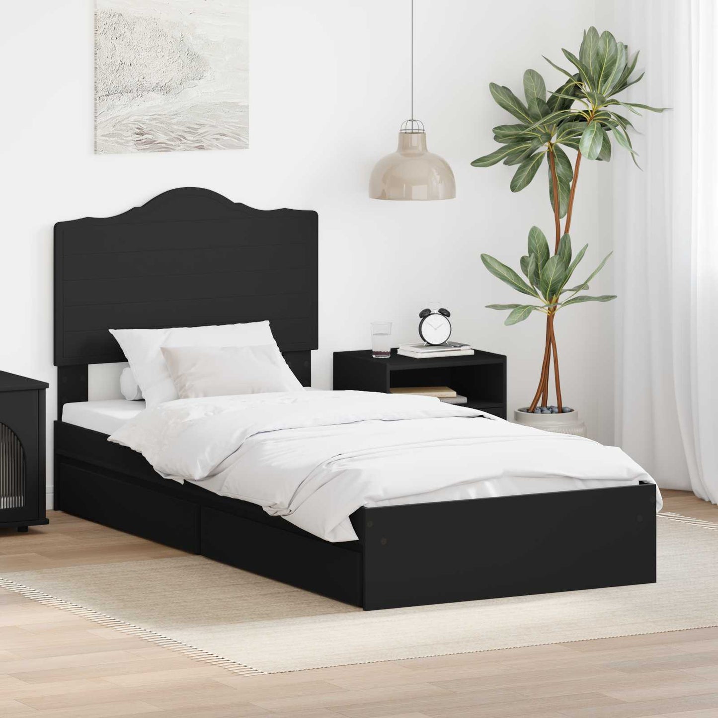 Letto con Contenitore Nero 90 x 190 cm Legno multistrato