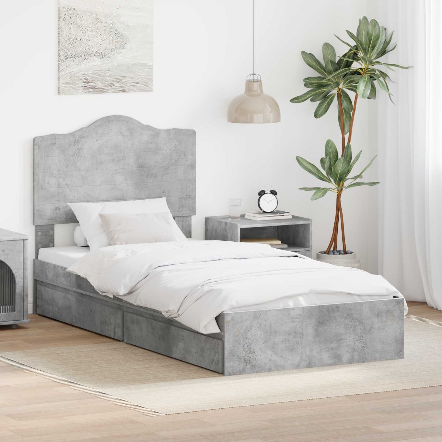 Letto con Contenitore con testiera Grigio cemento 90 x 190 cm