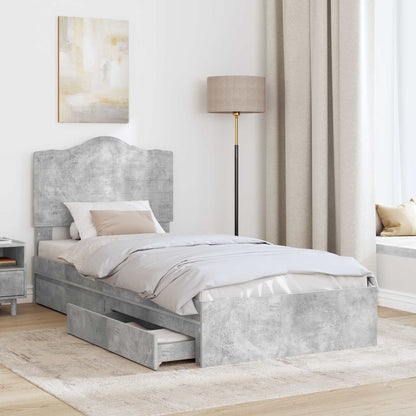 Letto con Contenitore con testiera Grigio cemento 75 x 190 cm