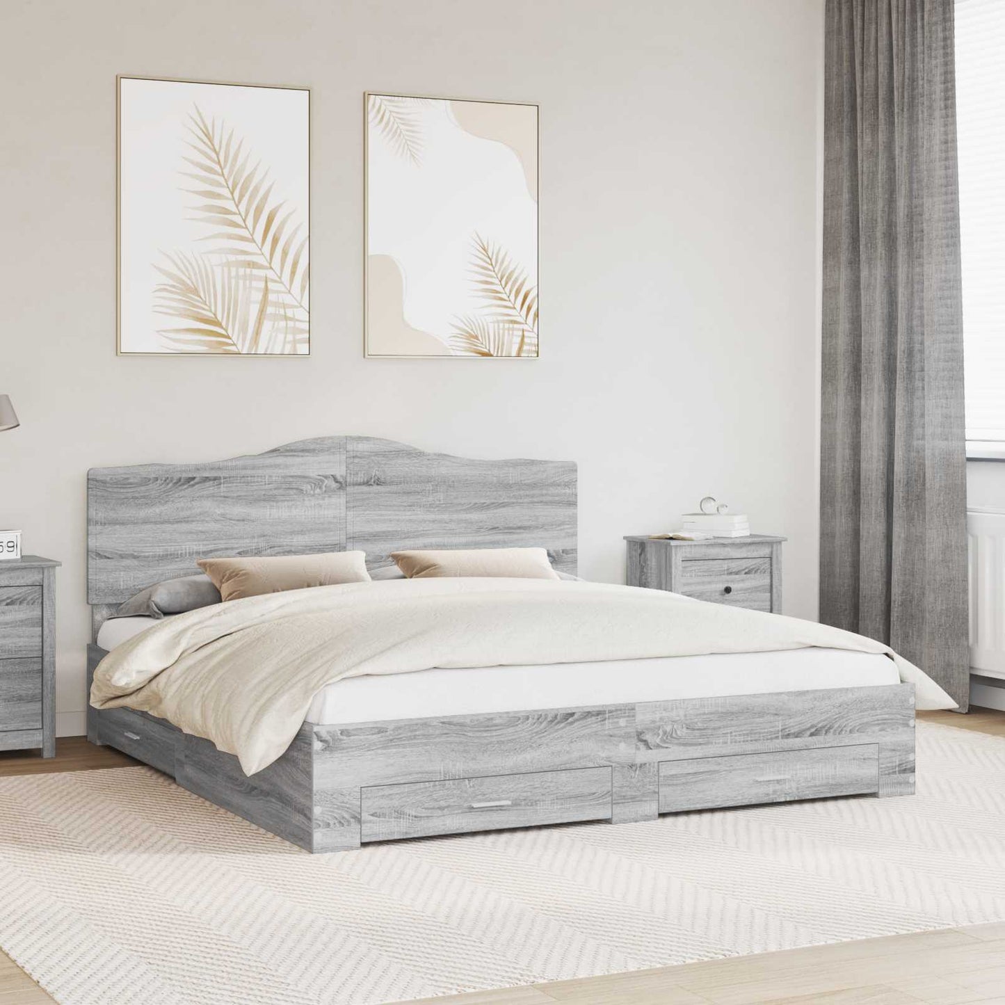 Struttura del letto con testiera Grigio Sonoma 200 x 200 cm