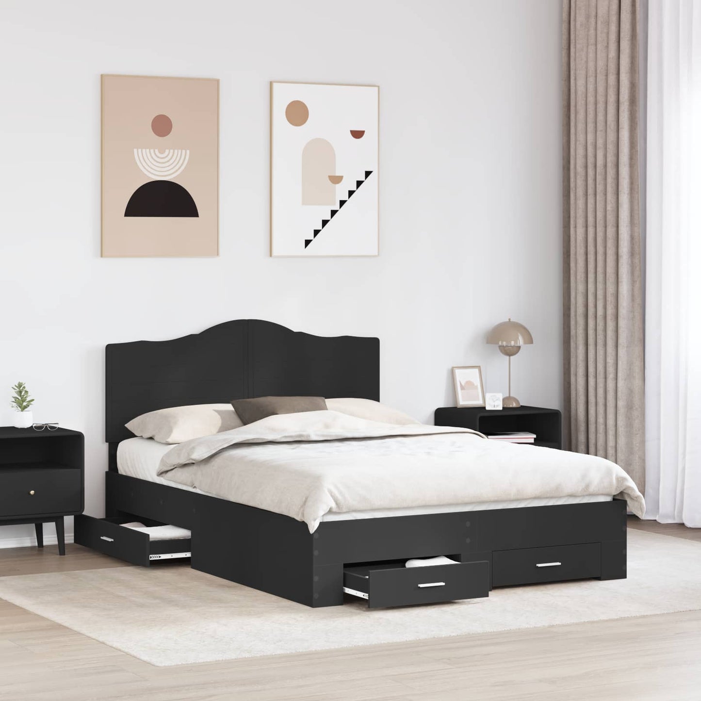 Struttura del letto Nero 140 x 190 cm Legno multistrato