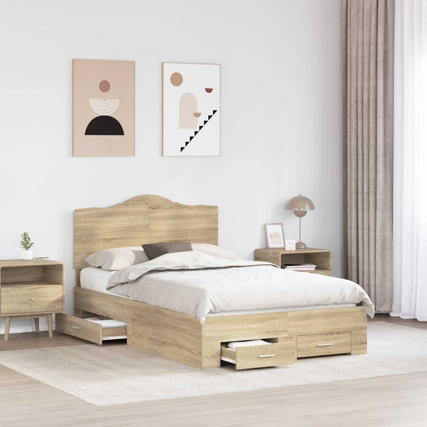 Struttura del letto con testiera Rovere Sonoma 135 x 190 cm