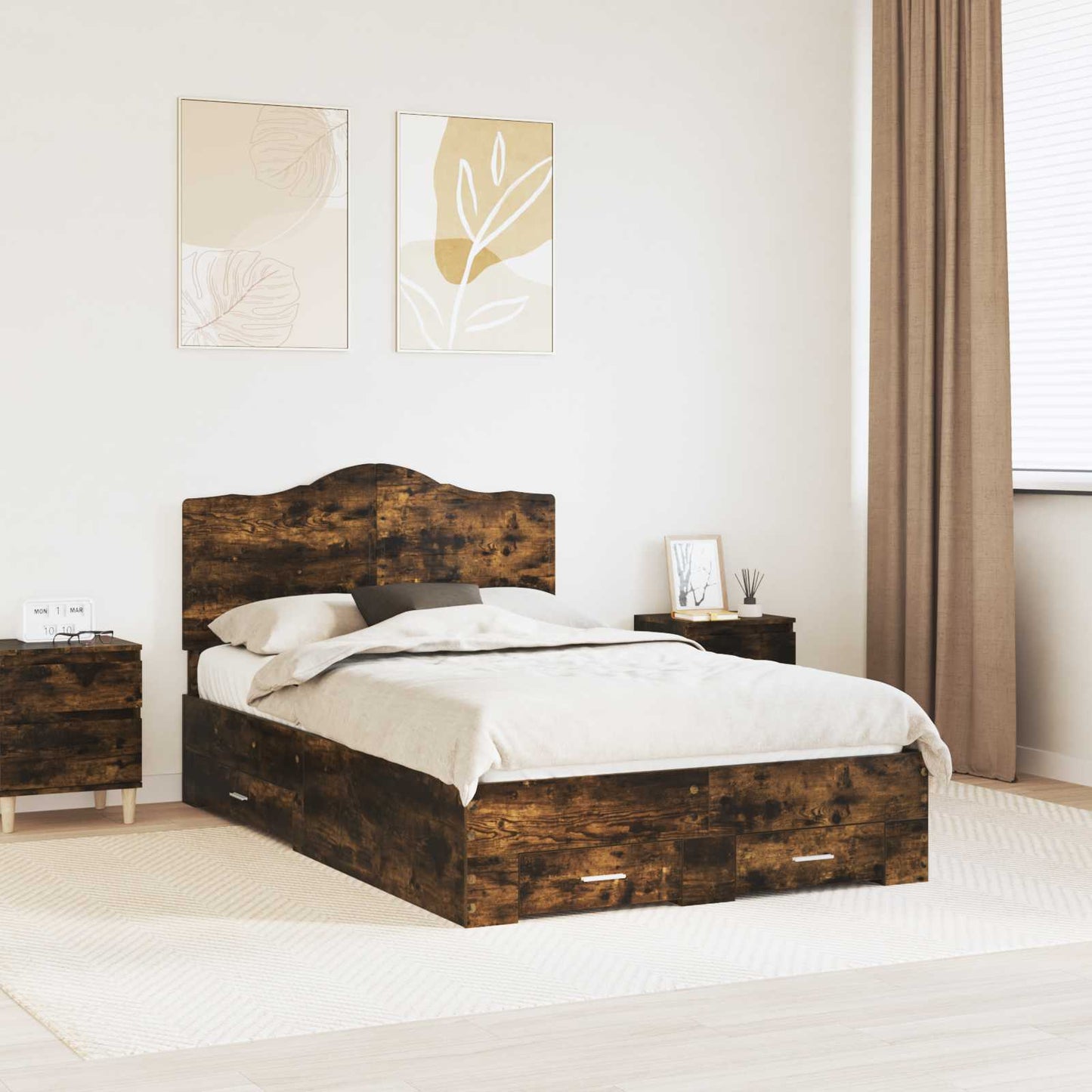 Struttura del letto Rovere fumÃ© 135 x 190 cm Legno multistrato