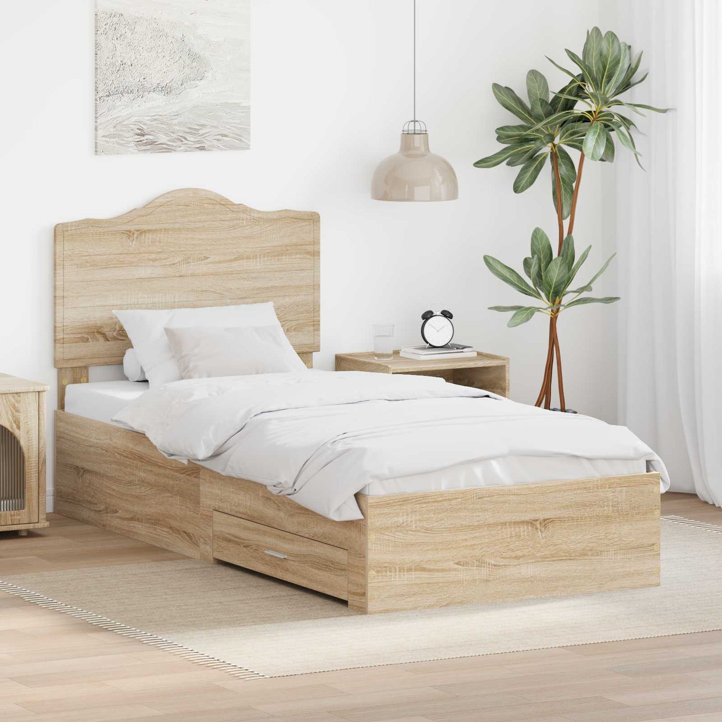 Struttura del letto con testiera Rovere Sonoma 100 x 200 cm