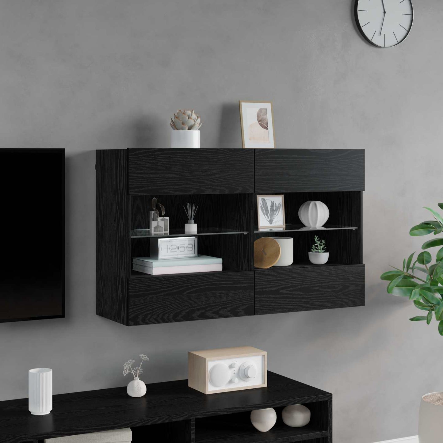 Mobile TV da parete Rovere Nero 98,5 x 30 x 60,5 cm