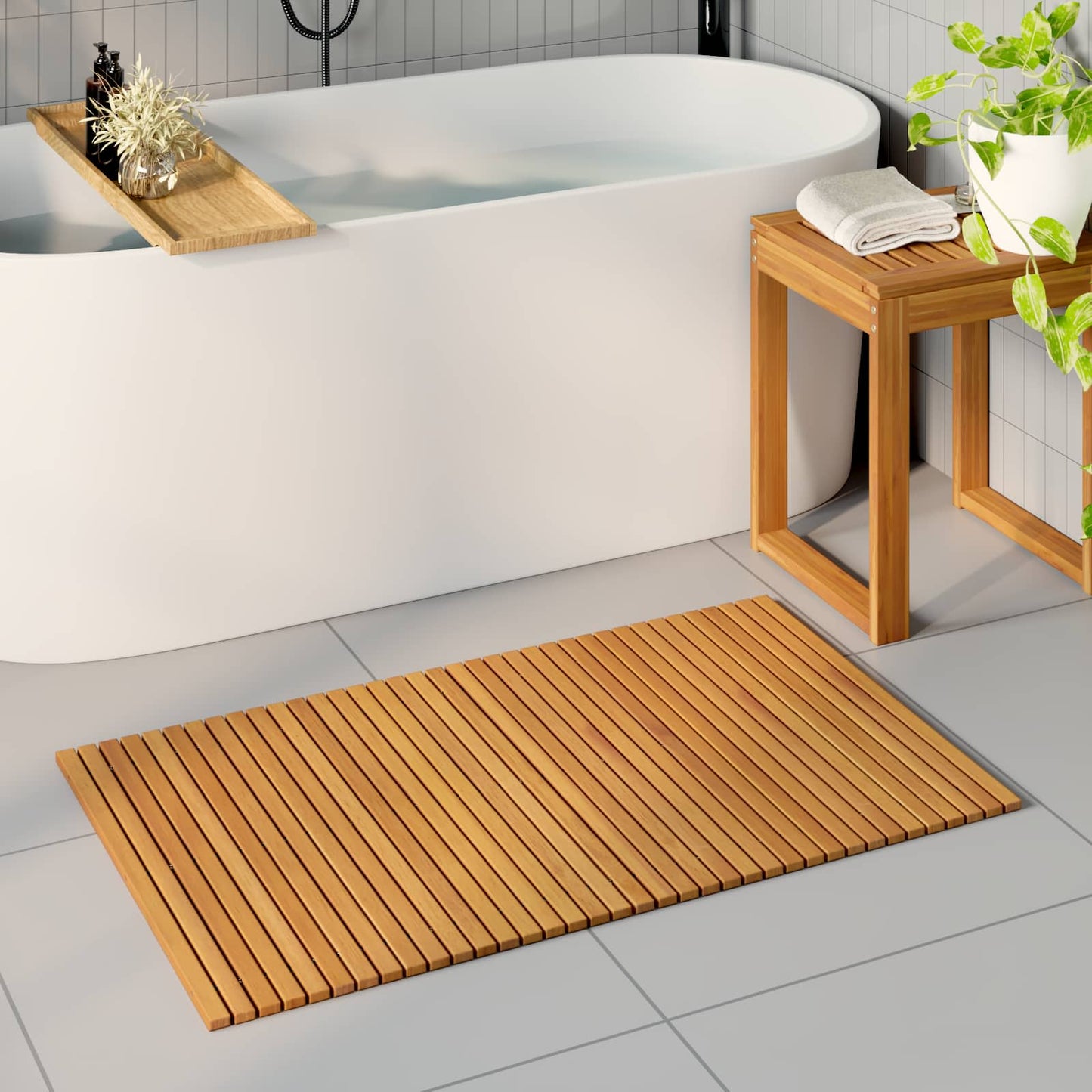 Tappeto da bagno Marrone 100 x 60 cm Legno di Acacia Massello
