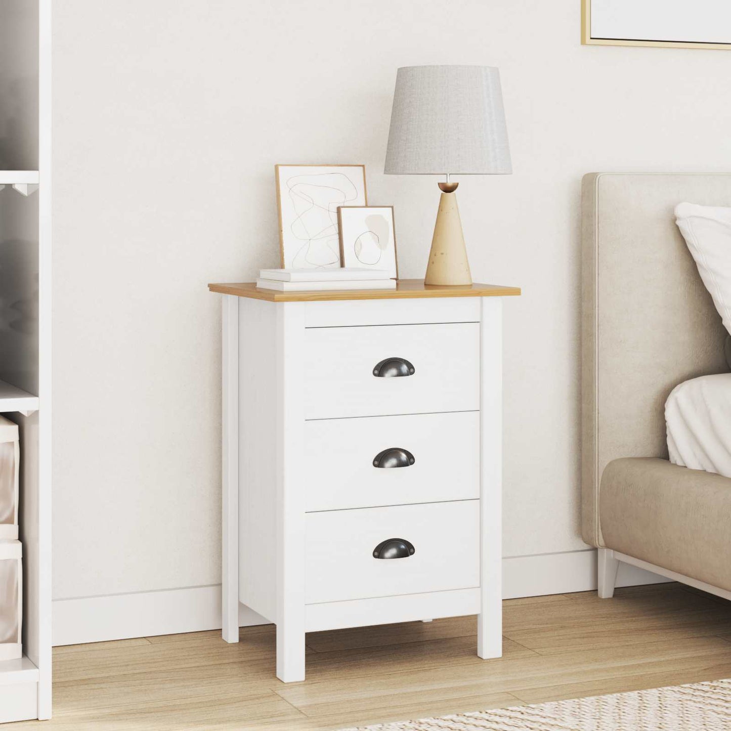 Armadio da Notte Hill Bianco e marrone miele 46 x 35 x 65 cm
