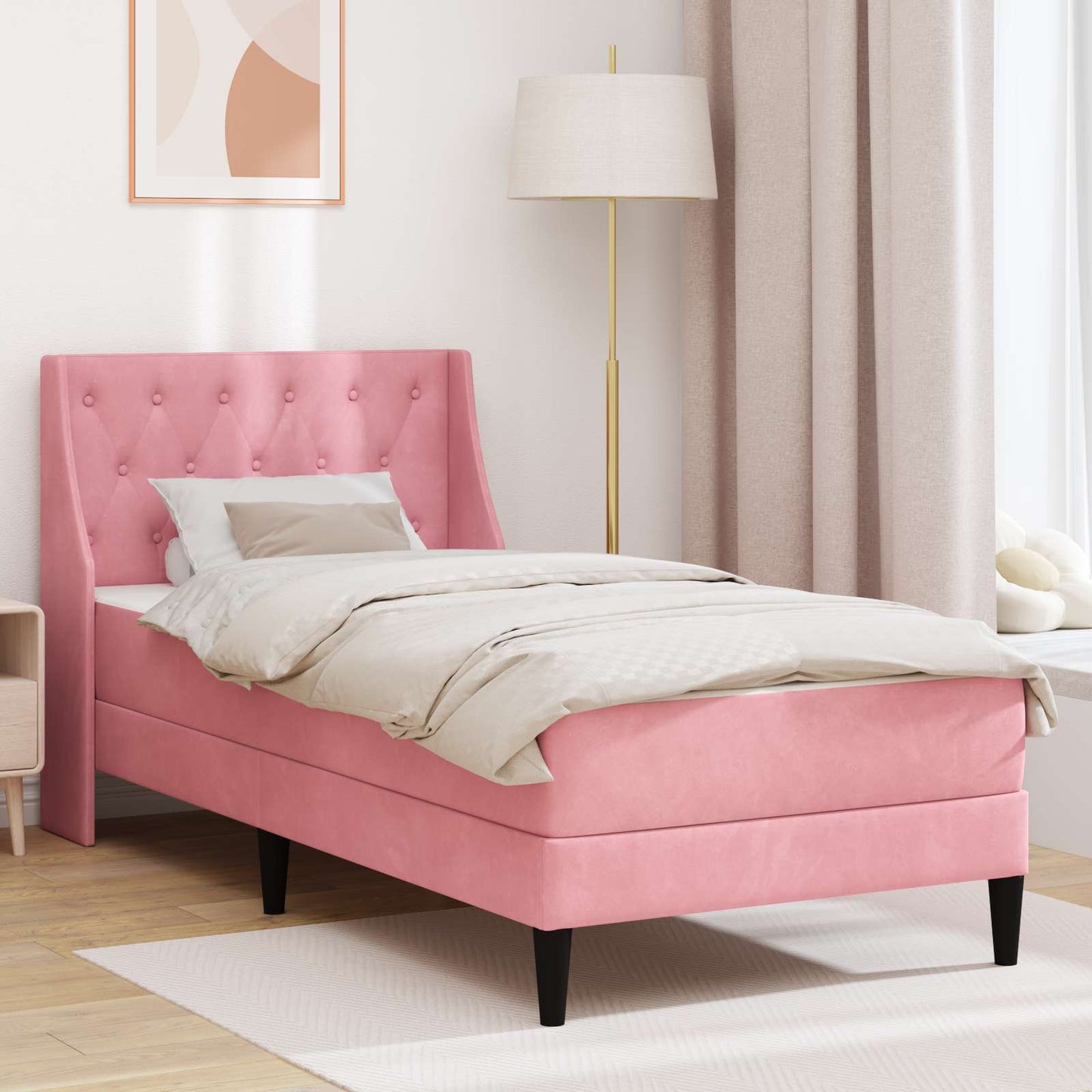 Struttura letto con materasso Rosa 80 x 200 cm Velluto