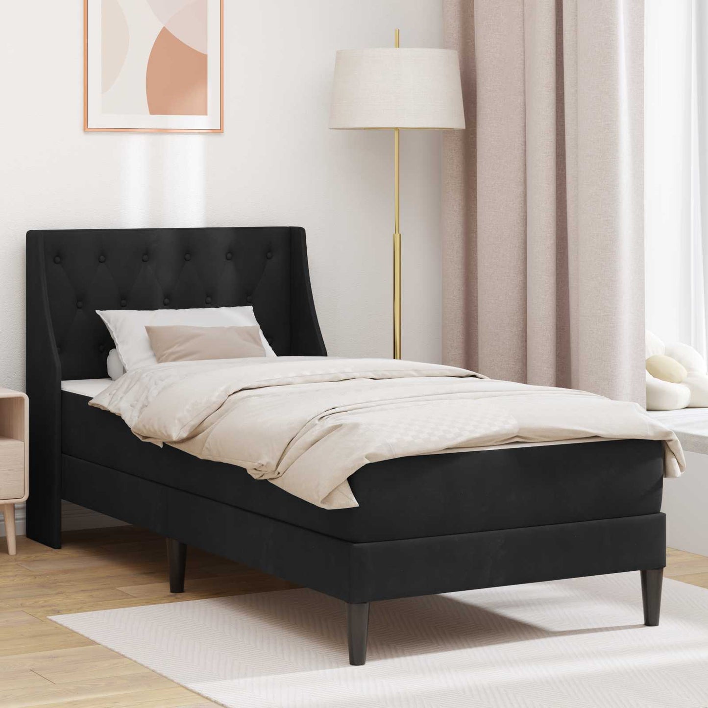 Struttura letto con materasso Nero 90 x 200 cm Velluto