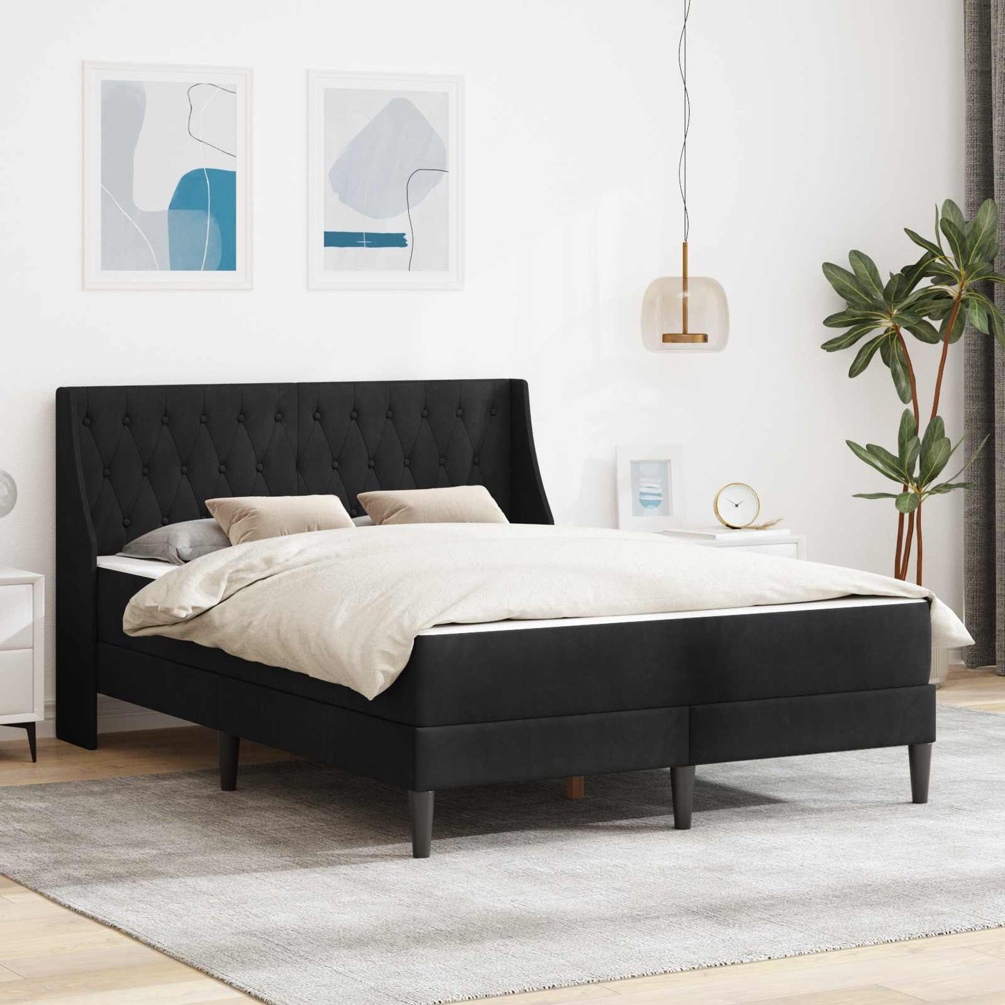 Struttura letto con materasso Nero 140 x 190 cm Velluto