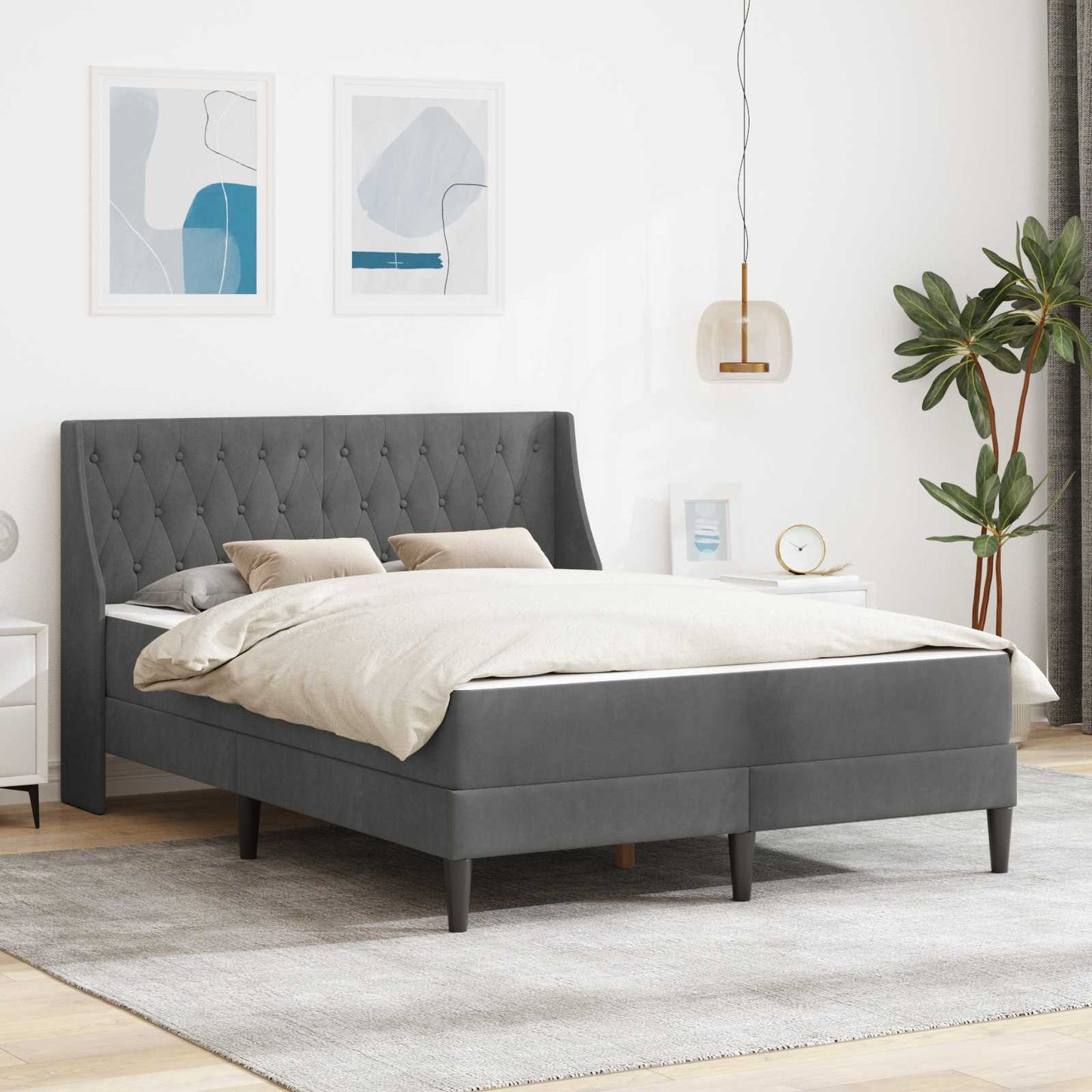Struttura letto con materasso Grigio scuro 180 x 200 cm Velluto