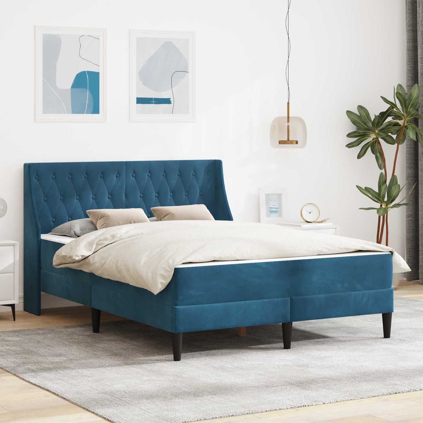 Struttura letto con materasso Blu 180 x 200 cm Velluto