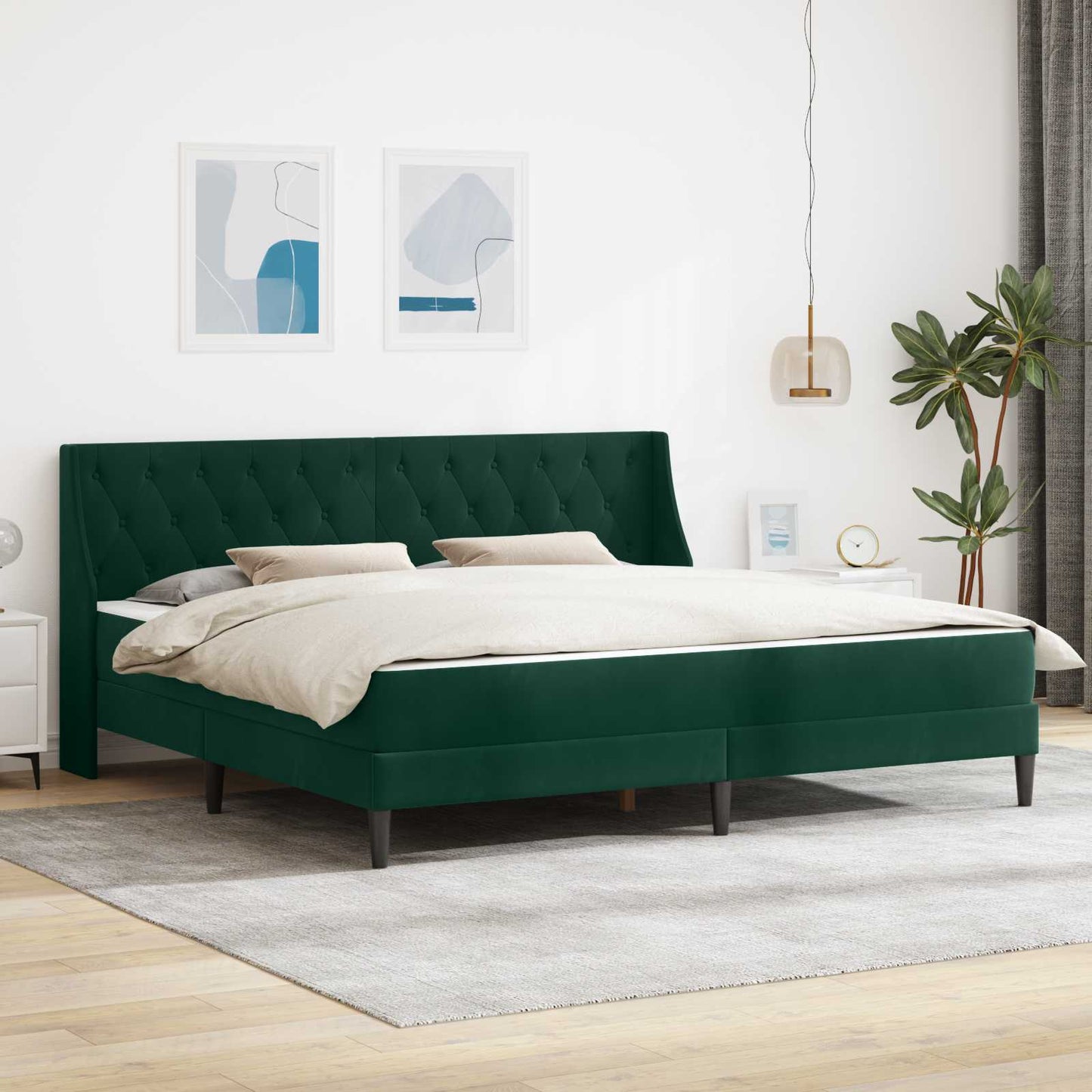 Struttura letto con materasso Verde Scuro 200 x 200 cm Velluto