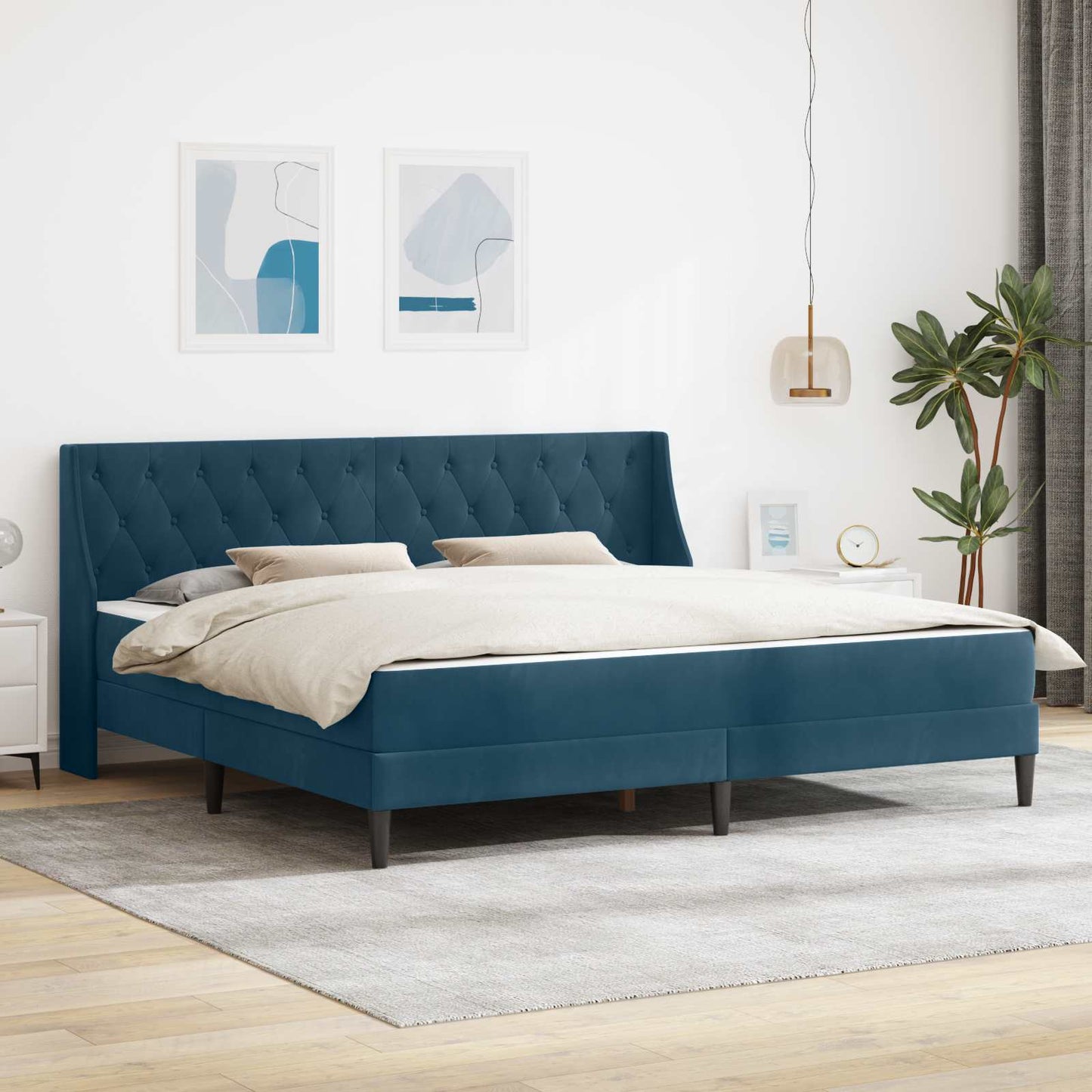 Struttura letto con materasso Blu 200 x 200 cm Velluto