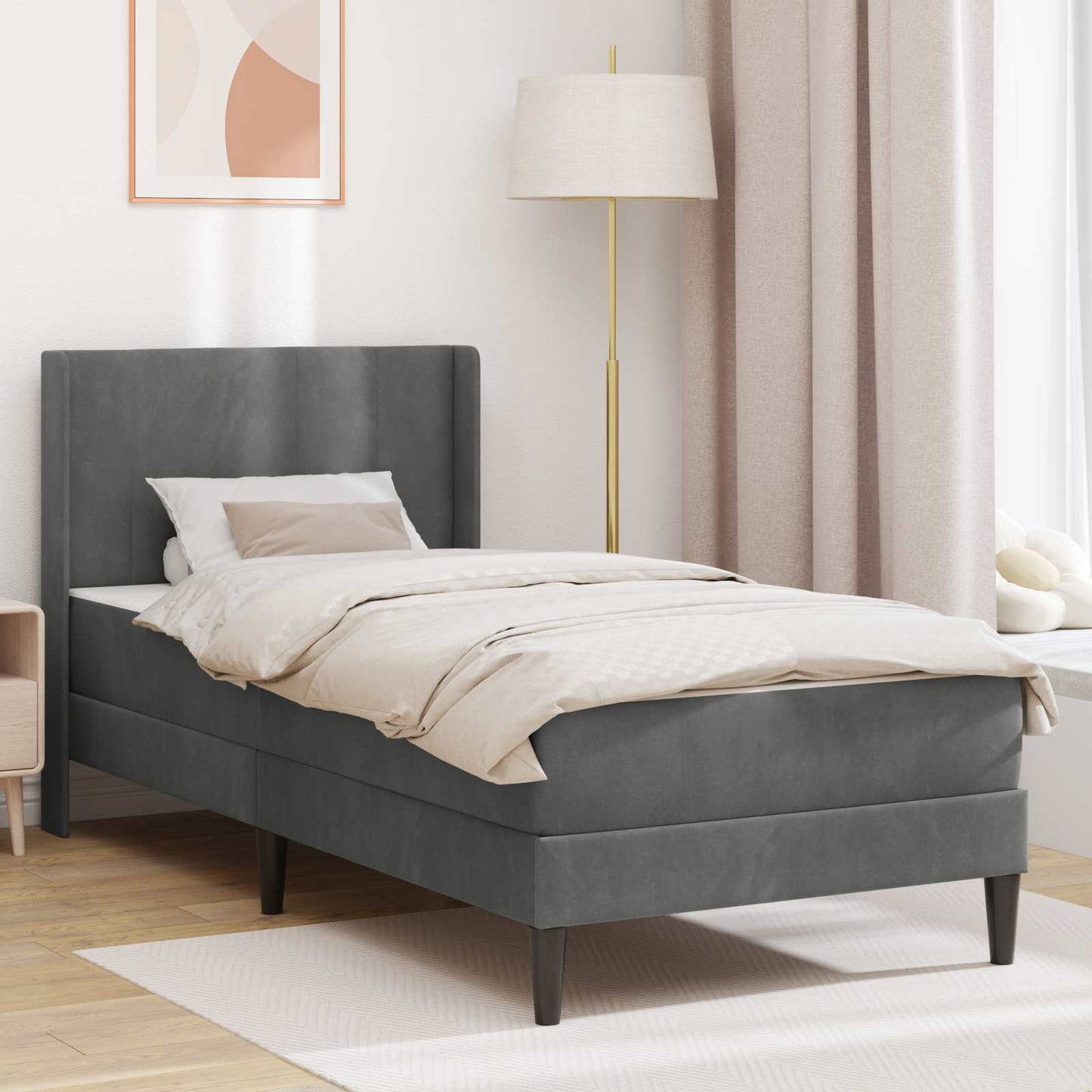 Struttura del letto Grigio scuro 90 x 190 cm Velluto