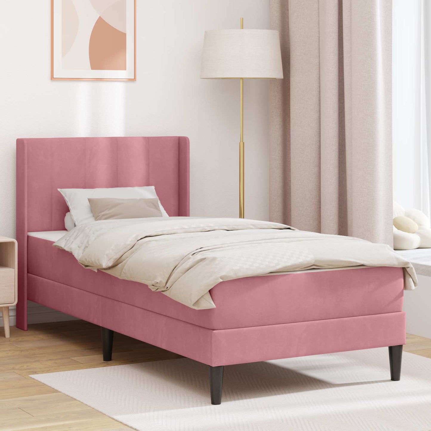 Struttura del letto con materasso Rosa 90 x 190 cm Velluto