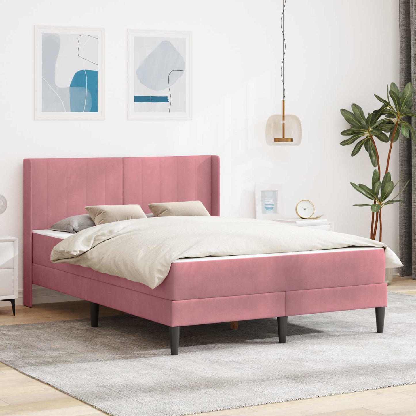 Struttura del letto con materasso Rosa 120 x 200 cm Velluto