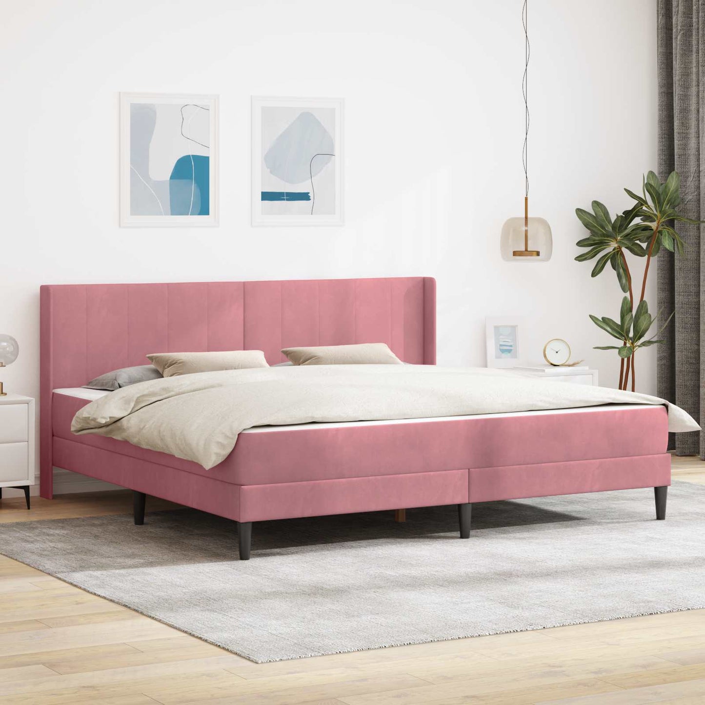 Struttura del letto con materasso Rosa 200 x 200 cm Velluto