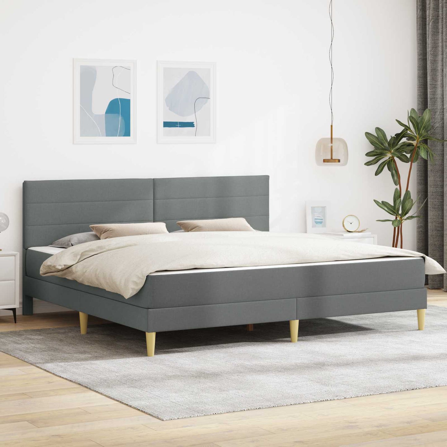 Struttura letto con materasso Grigio scuro 180 x 200 cm Tessuto